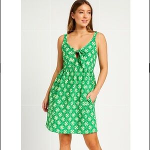 Anthropologie RO’S GARDEN Cotton green floral front tie dress women’s size L